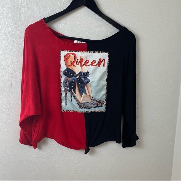 Top with Rhinestones by Love J Red and Black Sz M - Picture 1 of 7